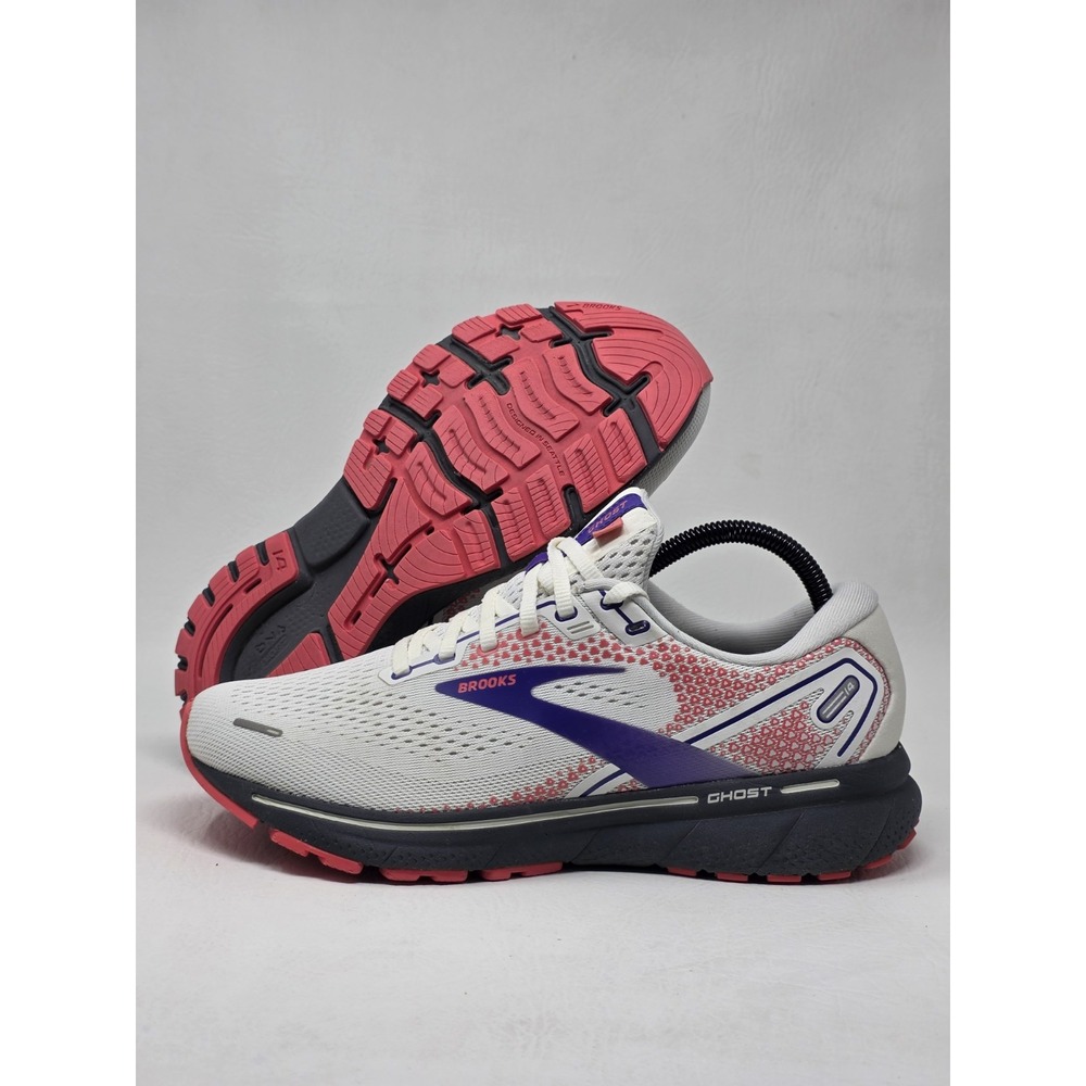 Brooks Womens Ghost 14 Neutral Running Shoes White/Purple Size 9.5 Pre-owned